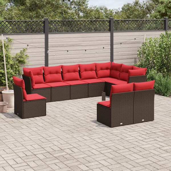 vidaXL 10-tlg. Garten-Sofagarnitur mit Kissen Braun Poly Rattan