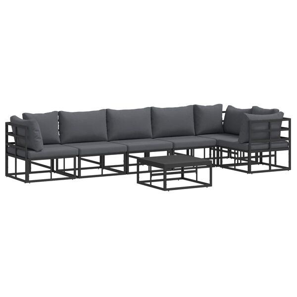 vidaXL Garten-Sofa-Set mit Kissen 7 pcs Schwarz Aluminium