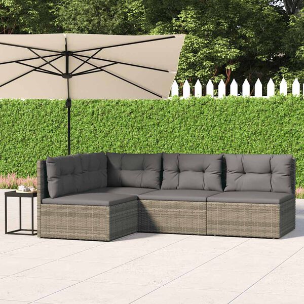 vidaXL 4-tlg. Garten-Lounge-Set mit Kissen Grau Poly Rattan