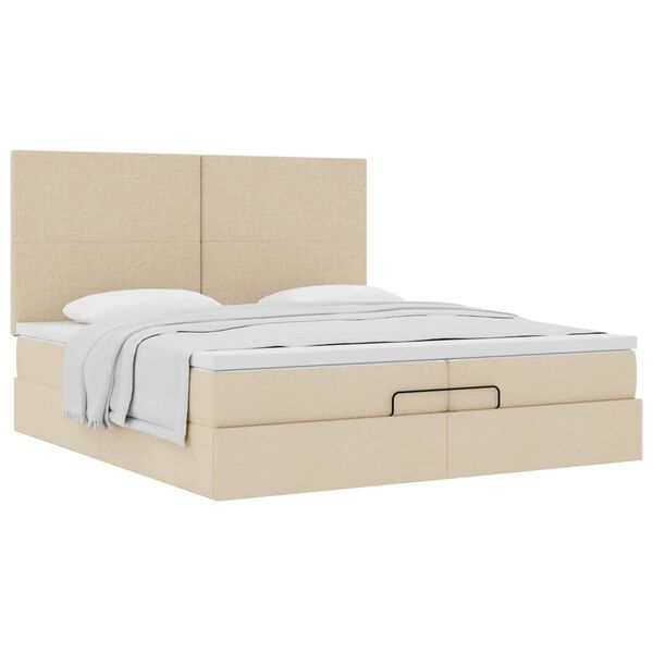vidaXL Ottoman-Bett mit Matratzen Creme 200x200 cm Stoff