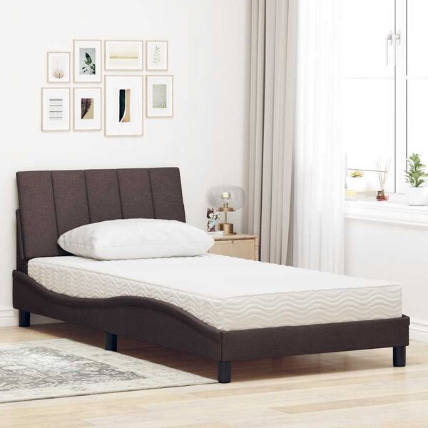 vidaXL Bett mit Matratze "Hanko" Dunkelbraun 100x200 cm Stoff