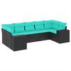 vidaXL 7-teiliges Gartensofa-Set mit Kissen, schwarzes Polyrattan