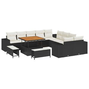 vidaXL Gartensofa-set mit Kissen 13 pcs Schwarz Poly-Rattan