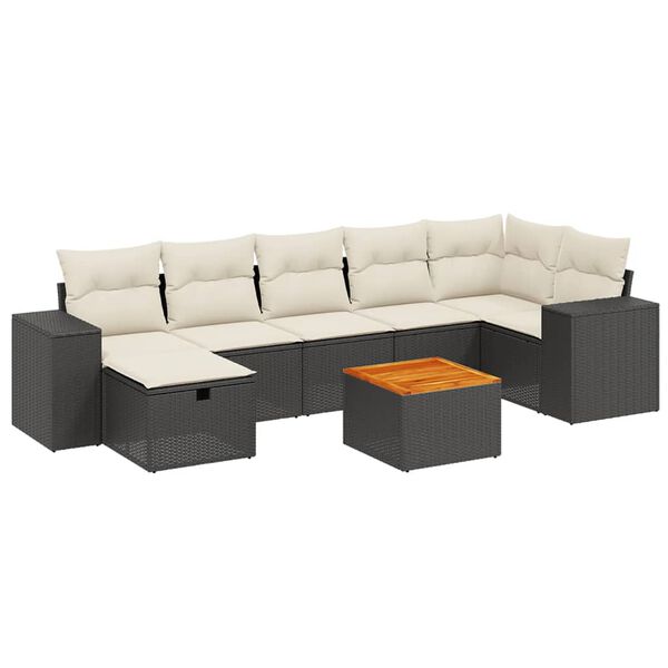 vidaXL 8-tlg. Garten-Sofagarnitur mit Kissen Schwarz Poly Rattan