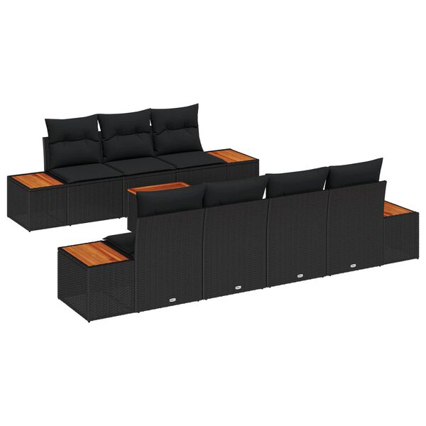 vidaXL Garten-Sofa-Set mit Kissen 8 pcs Schwarz Poly Rattan