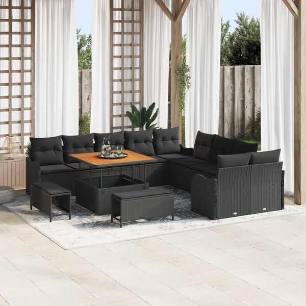 vidaXL Garten-Sofa-Set mit Kissen mit Speicher 13 pcs Schwarz