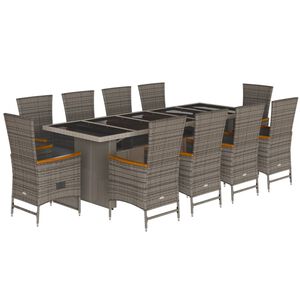 vidaXL 11-tlg. Garten-Essgruppe mit Kissen Grau Poly Rattan