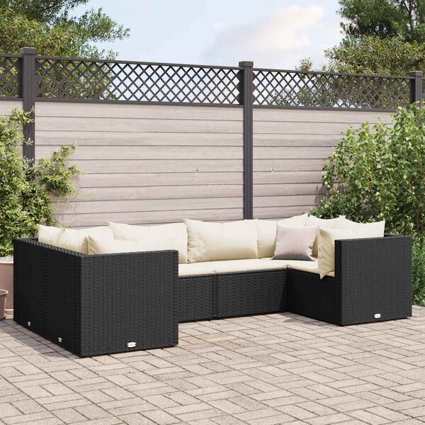 vidaXL 6-tlg. Garten-Lounge-Set mit Kissen Schwarz Poly Rattan