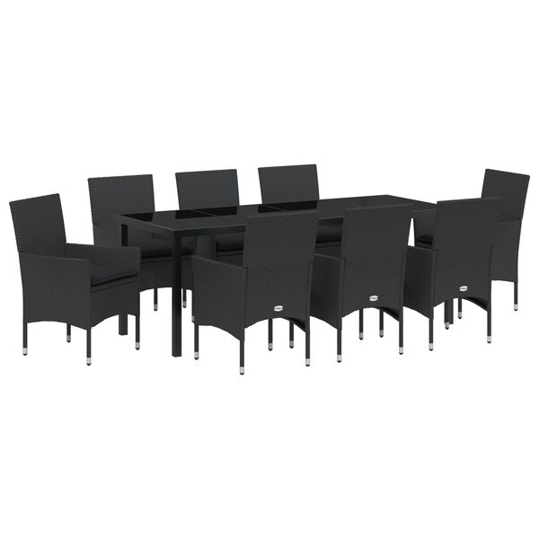 vidaXL Garten Essgruppe mit Kissen 9 pcs Schwarz Poly-Rattan
