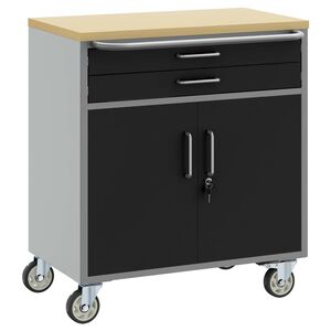 vidaXL Trolley Rolling Workbench Schwarz und Grau 75 x 45 x 85 cm