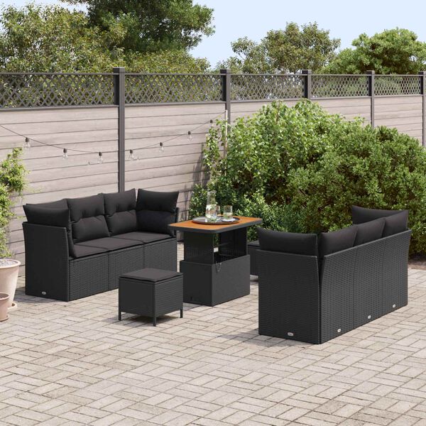 vidaXL Gartensofa-set mit Kissen 9 pcs Schwarz Poly-Rattan