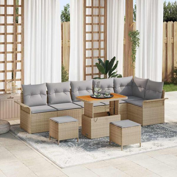 vidaXL Gartensofa-set mit Kissen 9 pcs Beige Poly-Rattan