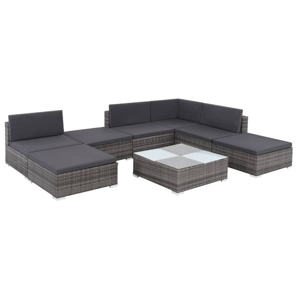 vidaXL 8-tlg. Garten-Lounge-Set mit Kissen Poly Rattan Grau