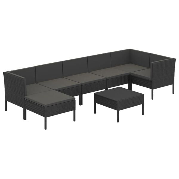 vidaXL 8-tlg. Garten-Lounge-Set mit Auflagen Poly Rattan Schwarz