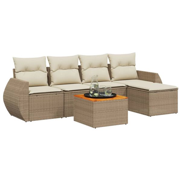 vidaXL 6-tlg. Garten-Sofagarnitur mit Kissen Beige Poly Rattan