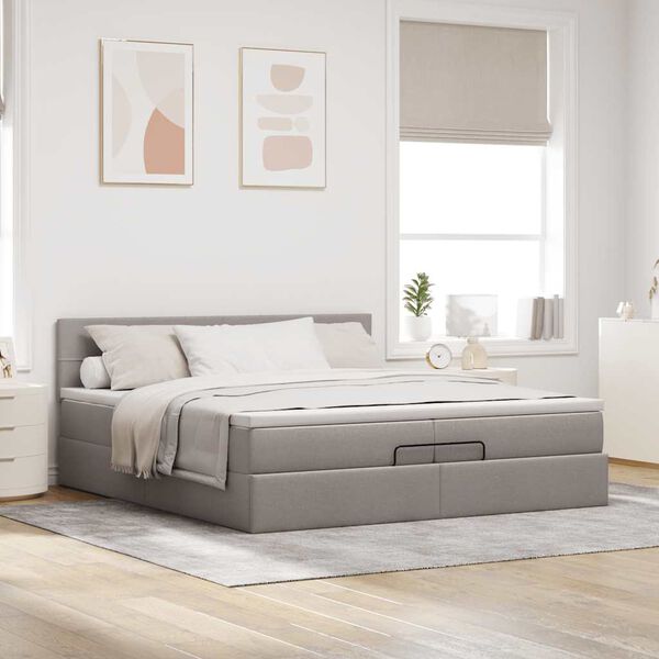 vidaXL Ottoman-Bett mit Matratze Taupe 200x200 cm Stoff