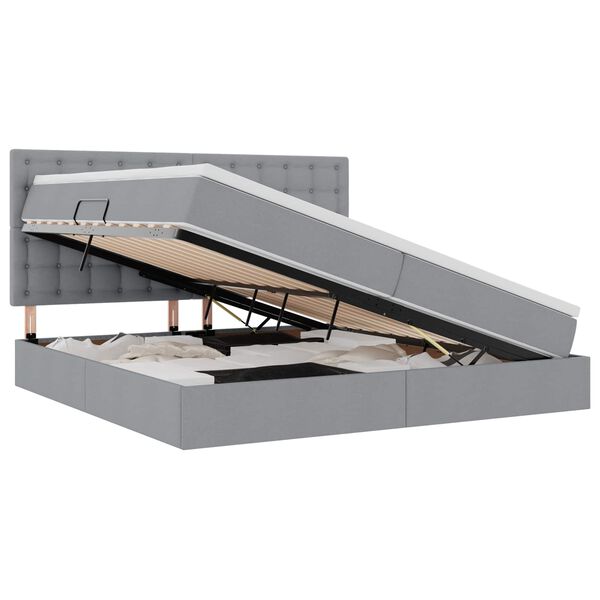 vidaXL Bett mit Stauraum und LED Hellgrau 200 x 200 cm Polyester