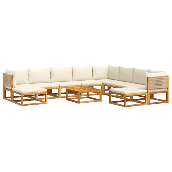 vidaXL 11-tlg. Gartensofa-Set mit Kissen Holz Akazie & Rattan