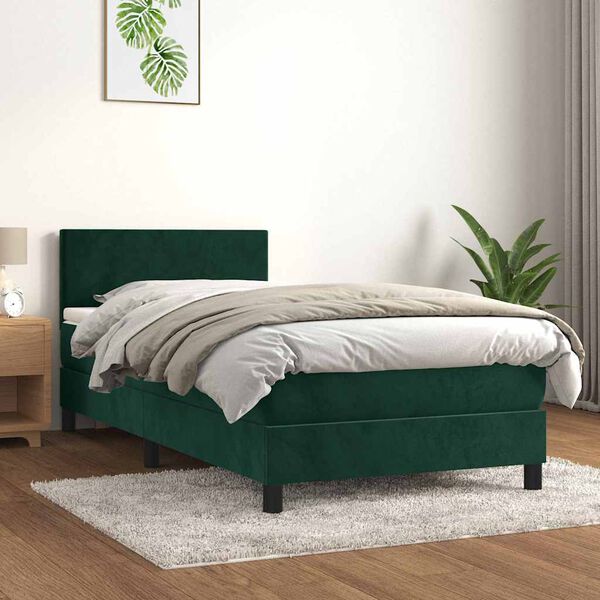 vidaXL Boxspringbett mit Matratze Dunkelgr&uuml;n 90x190 cm Samt