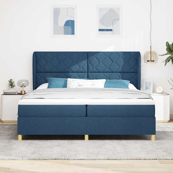 vidaXL Boxspringbett mit Matratze Dunkelgrau 90x190 cm Blau Stoff