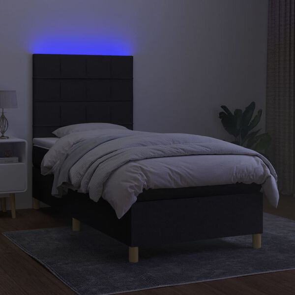 vidaXL Boxspringbett mit Matratze & LED Schwarz 80x200 cm Stoff