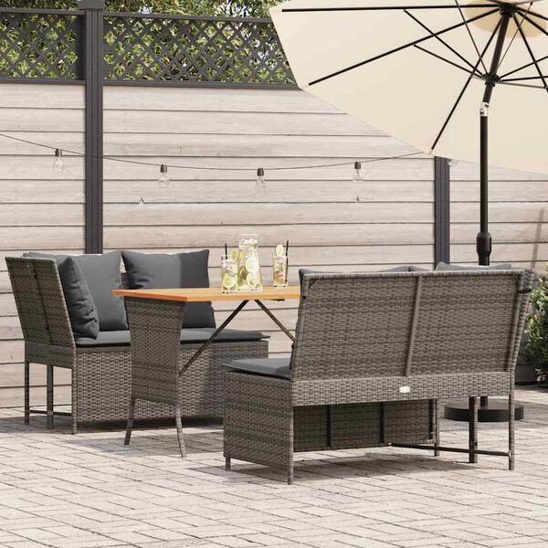 vidaXL 3-tlg. Garten-Sofagarnitur mit Kissen Grau Poly Rattan