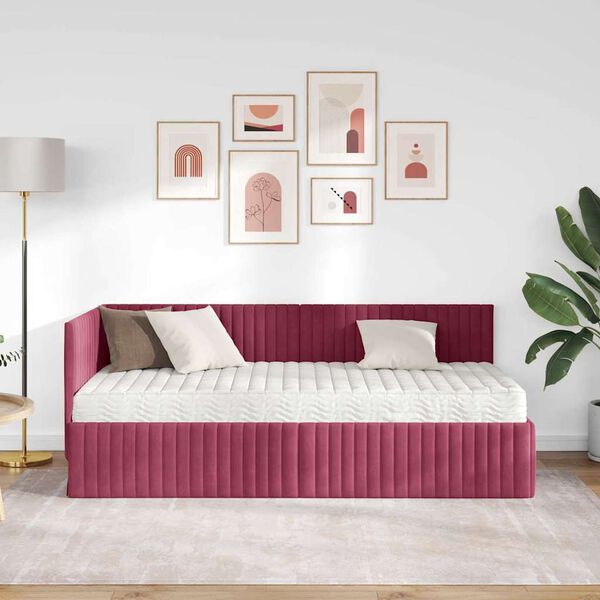 vidaXL Eckbettgestell mit Matratze mit Kopfteil 2 pcs Gr&uuml;n Samt