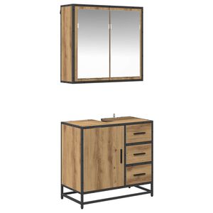 vidaXL Badezimmerm&ouml;bel-Set mit Regal 2 pcs Artisan-Eiche Holzwerkstoff