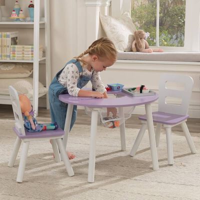 KidKraft Kindertisch-Set mit Stauraum und Stühlen Rund Lavendel & Weiß