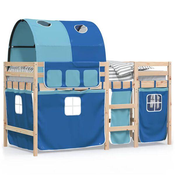 vidaXL Kinderhochbett mit Tunnel Blau 90x190 cm Massivholz Kiefer