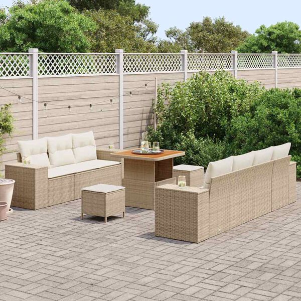 vidaXL Gartensofa-set mit Kissen 10 pcs Beige und Creme Poly Rattan