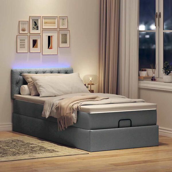 vidaXL Ottoman-Bett mit Matratze & LEDs Dunkelgrau 90x190 cm Stoff