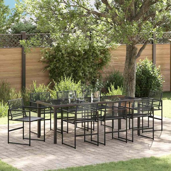 vidaXL Garten Essgruppe 9 pcs Schwarz Pulverbeschichteter Stahl