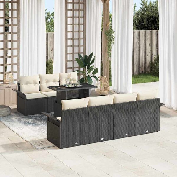 vidaXL Gartensofa-set mit Kissen 8 pcs Schwarz Poly Rattan
