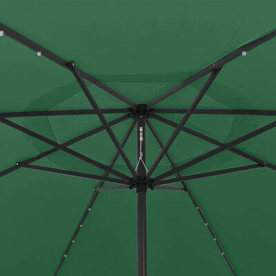 vidaXL Sonnenschirm mit LED-Leuchten und Metallmast 400 cm Grün