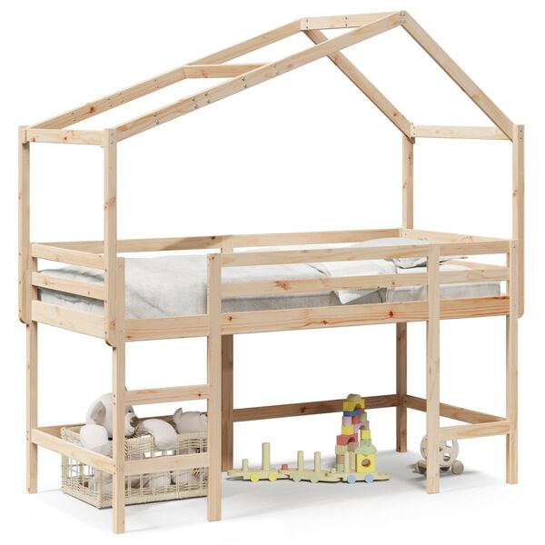 vidaXL Hochbett mit Leiter und Dach 90x190 cm Massivholz Kiefer