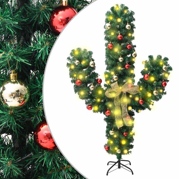 vidaXL Weihnachtskaktus mit St&auml;nder und LED Gr&uuml;n 210 cm PVC