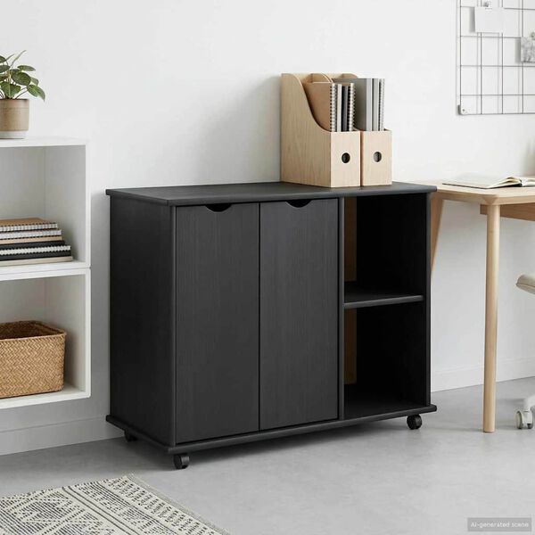 vidaXL Rollschrank Mit Rad Grau 100 x 39 x 65,5 cm Massivholz Kiefer