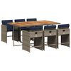 vidaXL 7-teiliges Garten-Ess-Set mit Kissen, grau, Polyrattan