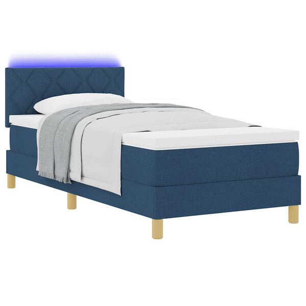 vidaXL LED Boxspringbett mit Matratze mit LED Blau 90 x 200 cm Stoff