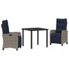 vidaXL Garten Essgruppe mit Kissen 3 pcs Grau Poly-Rattan