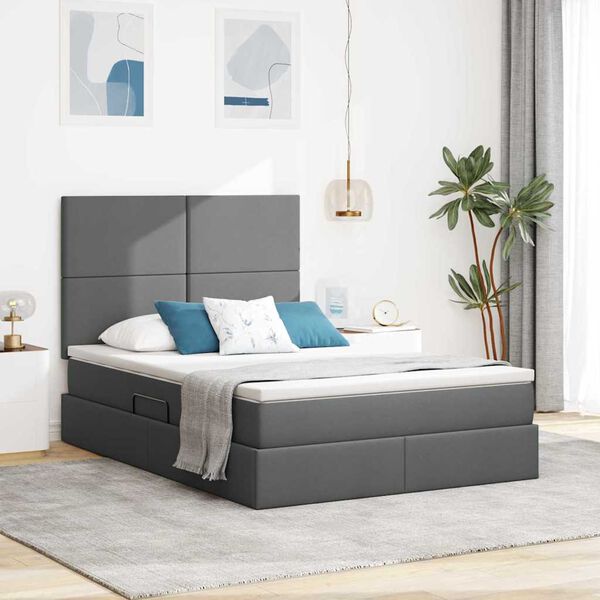 vidaXL Bett mit Stauraum und LED Dunkelgrau 140 x 190 cm Polyester