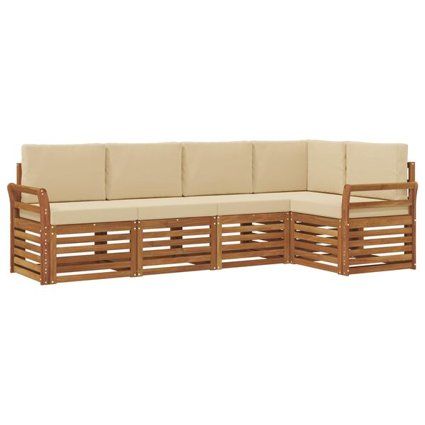 vidaXL Ecksofa Set mit Kissen 5 pcs Natur und Beige Massivholz Akazie
