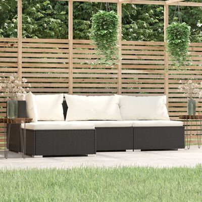 vidaXL 4-tlg. Garten-Lounge-Set mit Auflagen Schwarz Poly Rattan