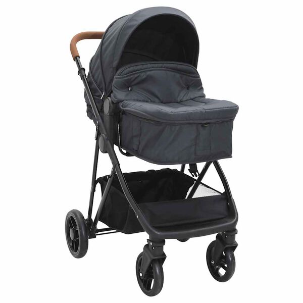 vidaXL 2-in-1 Kinderwagen Anthrazit und Schwarz Stahl