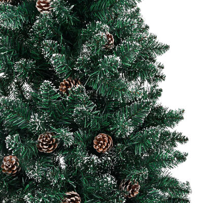 vidaXL Schlanker Weihnachtsbaum mit Echtholz und Schnee Grün 180 cm