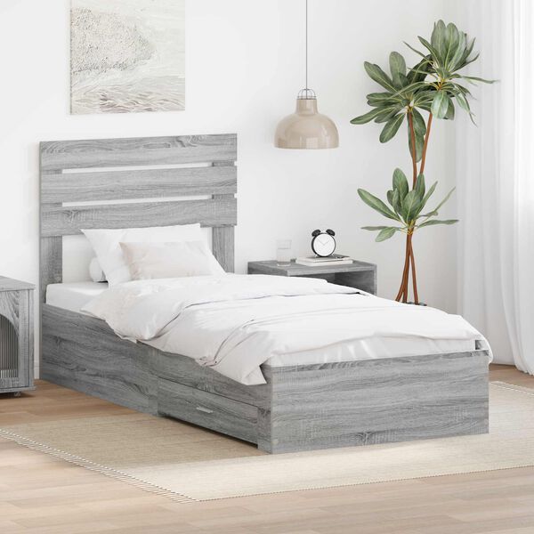 vidaXL Bettrahmen Graue Sonoma und Silber 75 x 190 cm Holzwerkstoff