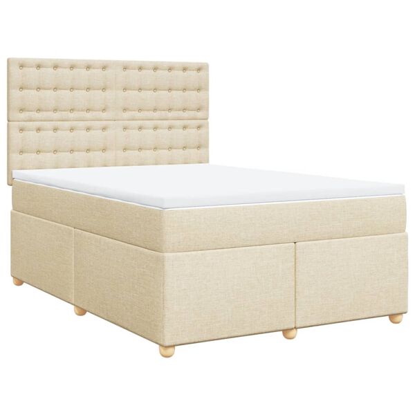 vidaXL Boxspringbett mit Matratze Creme 160x200 cm Stoff