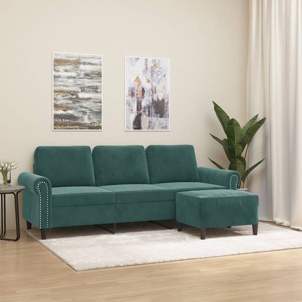 vidaXL 3-Sitzer-Sofa mit Hocker Dunkelgr&uuml;n 180 cm Samt