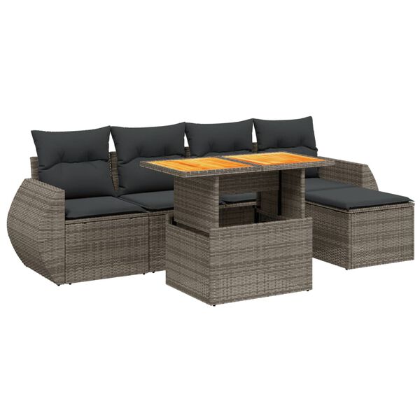 vidaXL 6-tlg. Garten-Sofagarnitur mit Kissen Grau Poly Rattan
